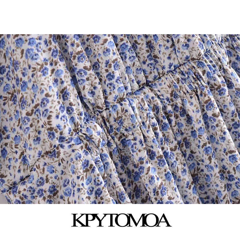 Women Chic Fashion Floral Print Ruffled Midi Dress Halter Neck Elastic Waist Female Dresses Vestidos Mujer 210420