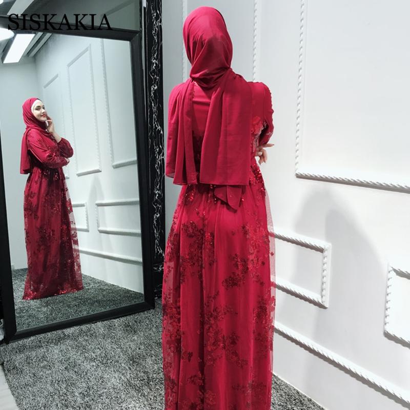 Fashion Muslim Abaya Women Dress Metal Color High End Lace Stamp Dubai Robe Arab Islam Elegant Party Red Ramadan 2021 Casual Dresses