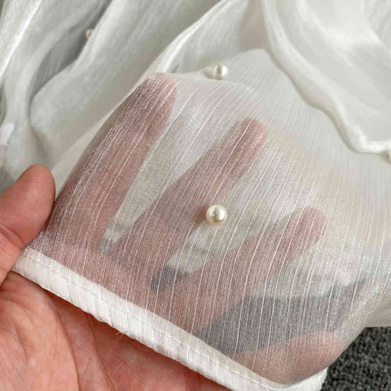 Nomikuma Chiffon Women Blouse Stand Neck Bow Bandage Ruffle Long Sleeve Shirt + Basic Sling Vest Spring New Blusas 6D897 210427