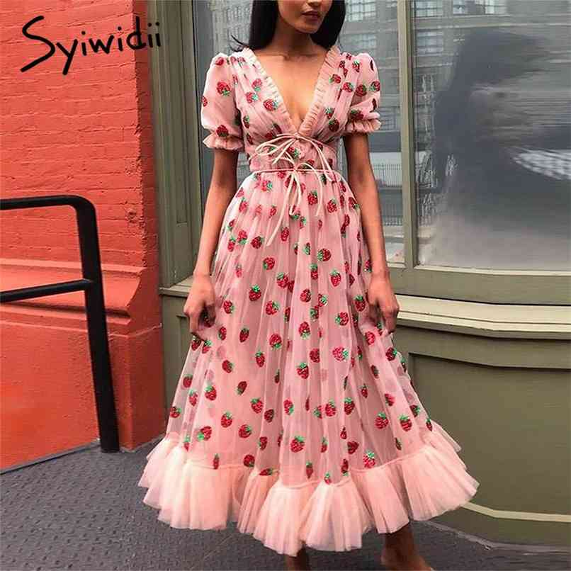 Strawberry Dress Maxi Dresses for Women Lace Up V-Neck Belt Summer Puff Sleeve Elegant Pink Fashion Sequined Mesh 210607
Strawberry Dress Maxi Dresses for Women Lace Up V-Neck Belt Summer Puff Sleeve Elegant Pink Fashion Sequined Mesh 210607