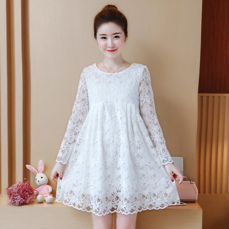 Autumn Fashion Hollow Out Elegant White Lace Party Dress High Quality Women Long Sleeve Casual Dresses 685E 210420