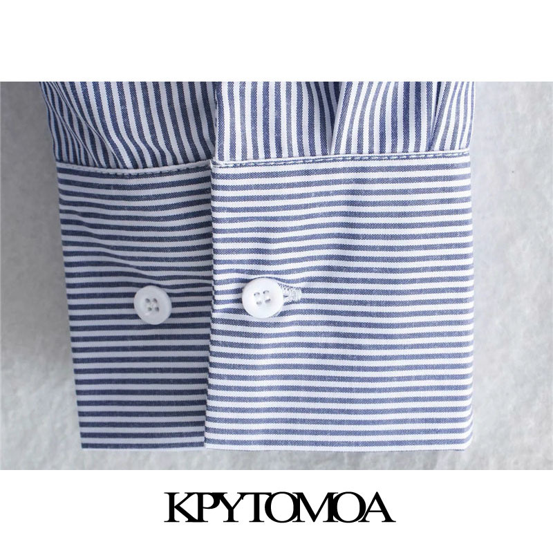 Women Fashion Oversized Side Vents Striped Blouses Long Sleeve Button-up Female Shirts Blusas Chic Tops 210420