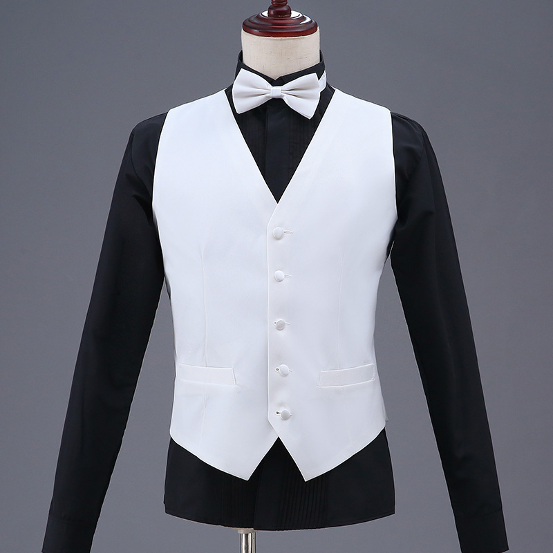White Mens Waistcoat Formal Business Work Causal Slim Fit Vest For Men U-Neck R…