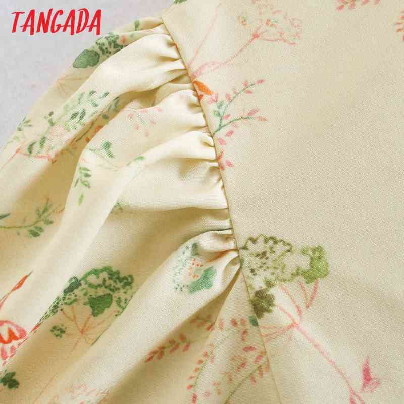 Women Retro Flowers Print Puff Long Sleeve Chic Female Short Blouse Shirt Tops CE126 210416