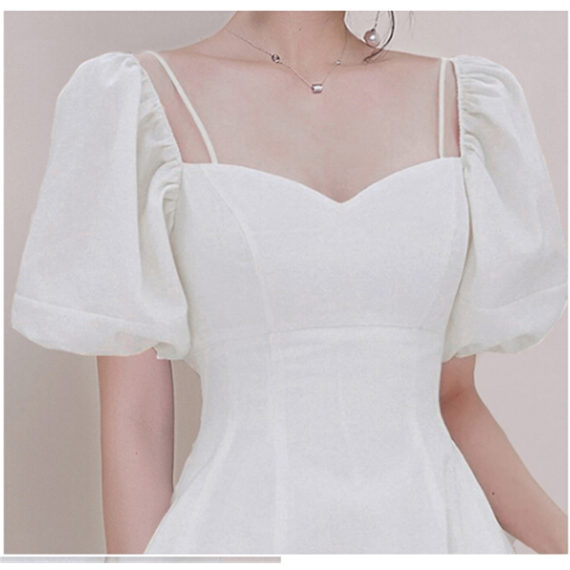 Fashion Summer Dress Women's Temperament Ladies Puff Sleeve White Slim Long Vestidos 210520