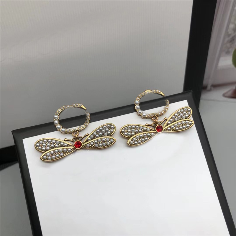 Bee Designer Pearl Earrings Charm Women Double Letter Crystal Eardrop Full Diamond Pendant Studs Girl Rhinestone Dangler With Gift Box, Golden
Bee Designer Pearl Earrings Charm Women Double Letter Crystal Eardrop Full Diamond Pendant Studs Girl Rhinestone Dangler With Gift Box, Golden