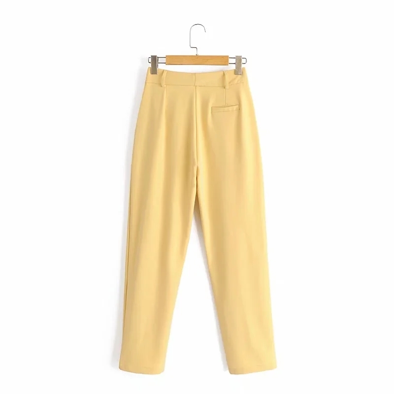 fashion office ladies pants autumn women yellow polyester trousers stylish female casual pant streetwear girls trouser 210430
