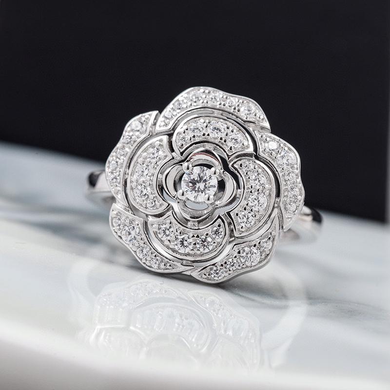 Cluster Rings Pure 925 Sterling Silver Jewelry Rose Camellia Diamond Clover Flower Wedding Top Quality Fine Design Party
