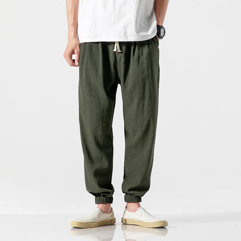 Chinese Style Harem Jogger Pants Men Cotton Linen Sweatpants Trousers Casual Lightweight Spring Summer Joggers Men's