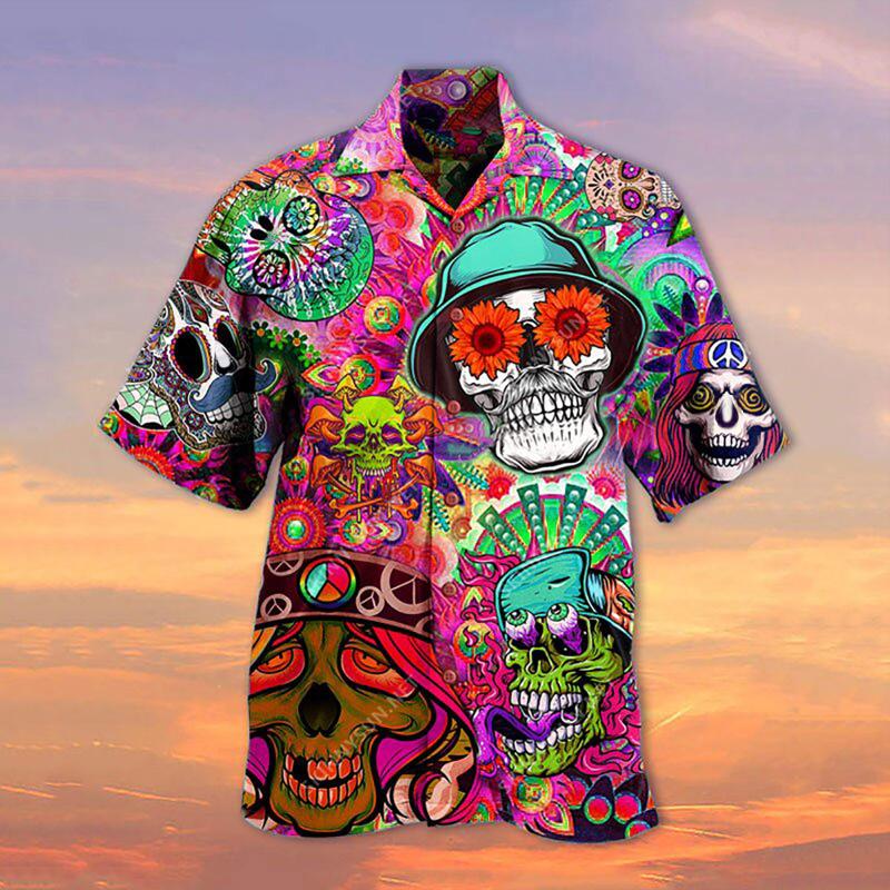 Men's Summer Loose Casual Hawaiian Vacation Beach Shirt Printed Tee Top Button M-5XL Shirts