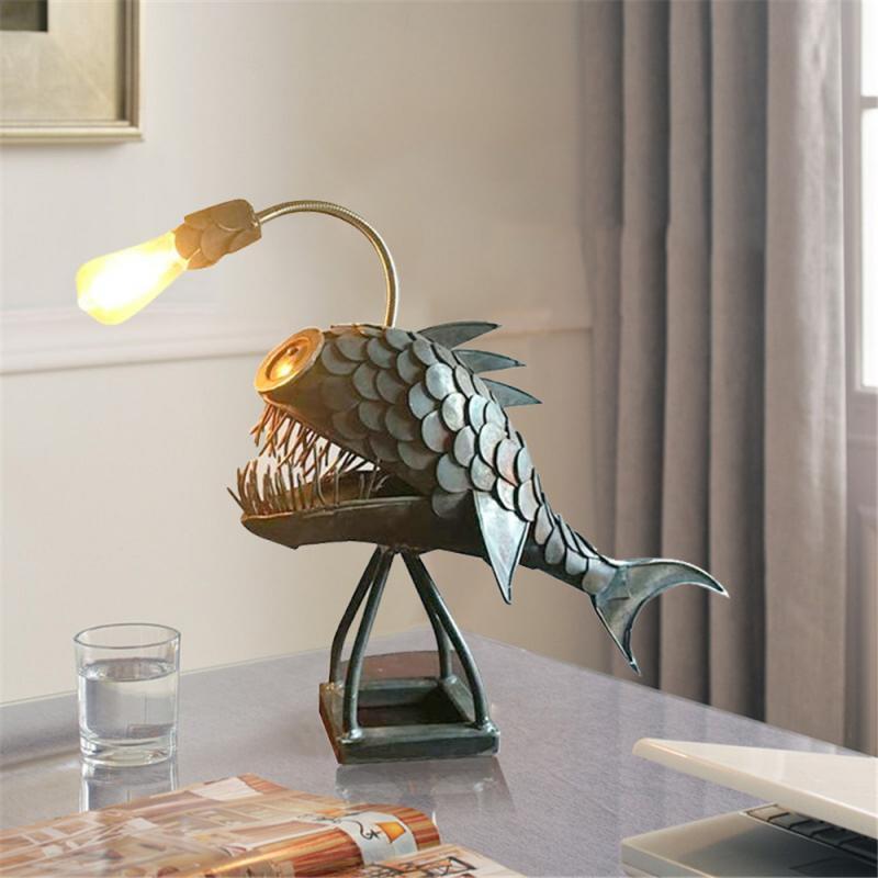 Table Lamps Anglerfish Lamp Fish Body Desk Floor-standing Retro Light E27 Wrought Iron Vintage Indoor Art Decor Lighting от DHgate WW