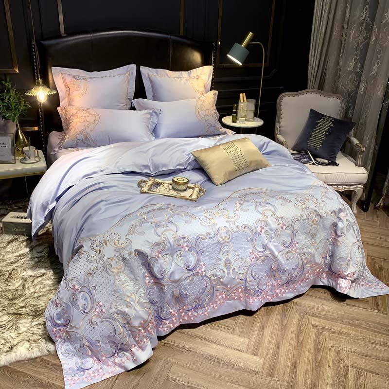 Cotton Sateen Stitch Duvet Cover Premium Embroidery Queen King Size Bedding Set Soft Bed Sheet Pillow Shams Sets