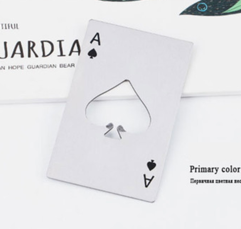 Stainless Steel Corkscrew Beer Playing Card of Spades Soda Bottle Cap Opener Bar Tools Kitchen Accessories Free shipping