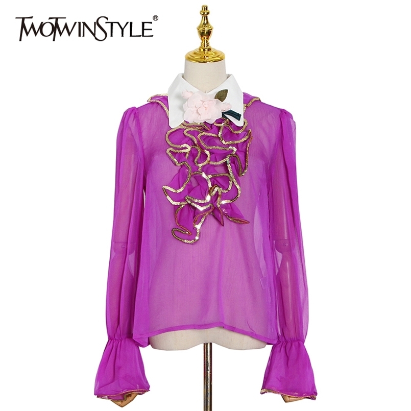 Elegant Patchwork Ruffle Shirt For Women Lapel Long Sleeve See Through Casual Blouse Female Fashion Clothing 210524, Green
Elegant Patchwork Ruffle Shirt For Women Lapel Long Sleeve See Through Casual Blouse Female Fashion Clothing 210524, Green