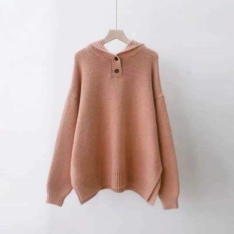 H.SA Women Oversized Hooded Sweater and Jumpers Long Sleeve Knitted Pullovers Button Up Purple Sweater Pull Femme jersey mujer 210716