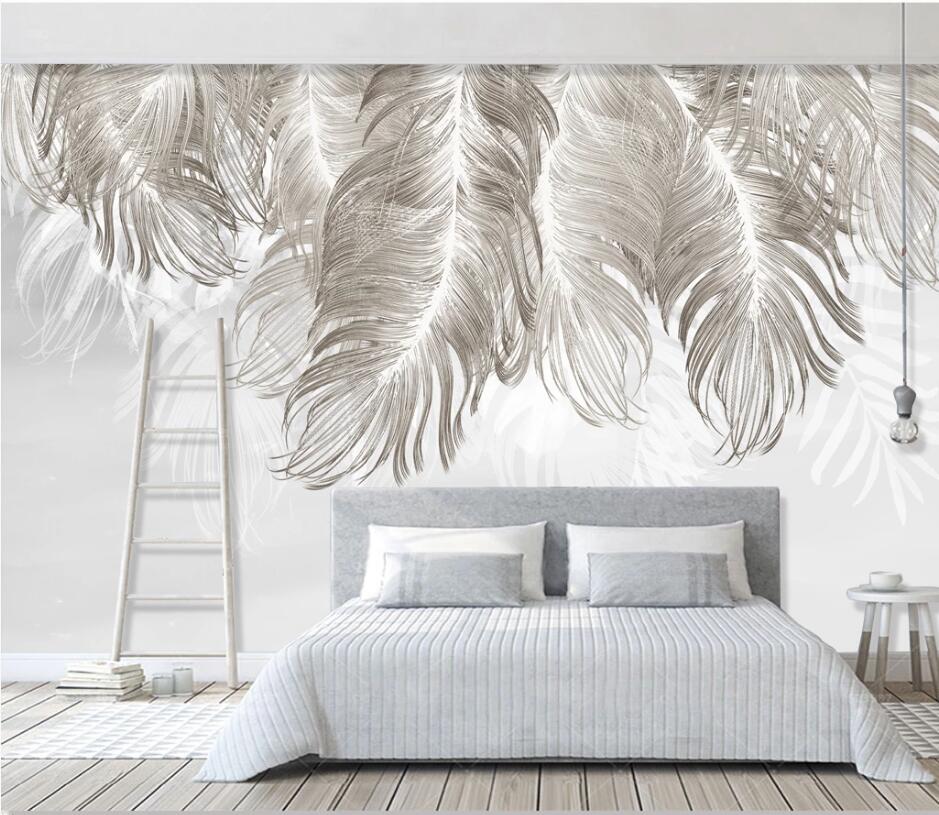 Customized Wallpaper Simple Blue Feather TV Background Wall Painting Home Decor Living Room Bedroom Feather Design 3d wallpaper