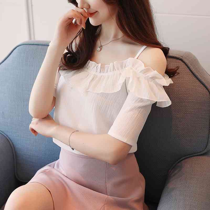 fashion sexy women' s clothing short sleeve chiffon ruffled blouse female shirt summer tops blusas D825 30 210506