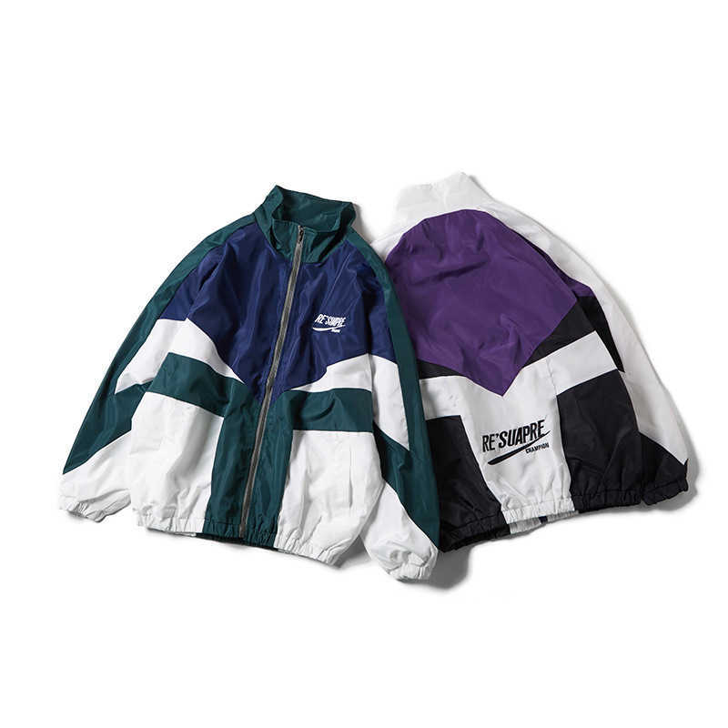 Fashion Mens Jacket Street Windbreaker Handsome Street Hit Color Split Joint Windbreaker Male Hiphop Hip-hop Lovers Loose Coat 210527