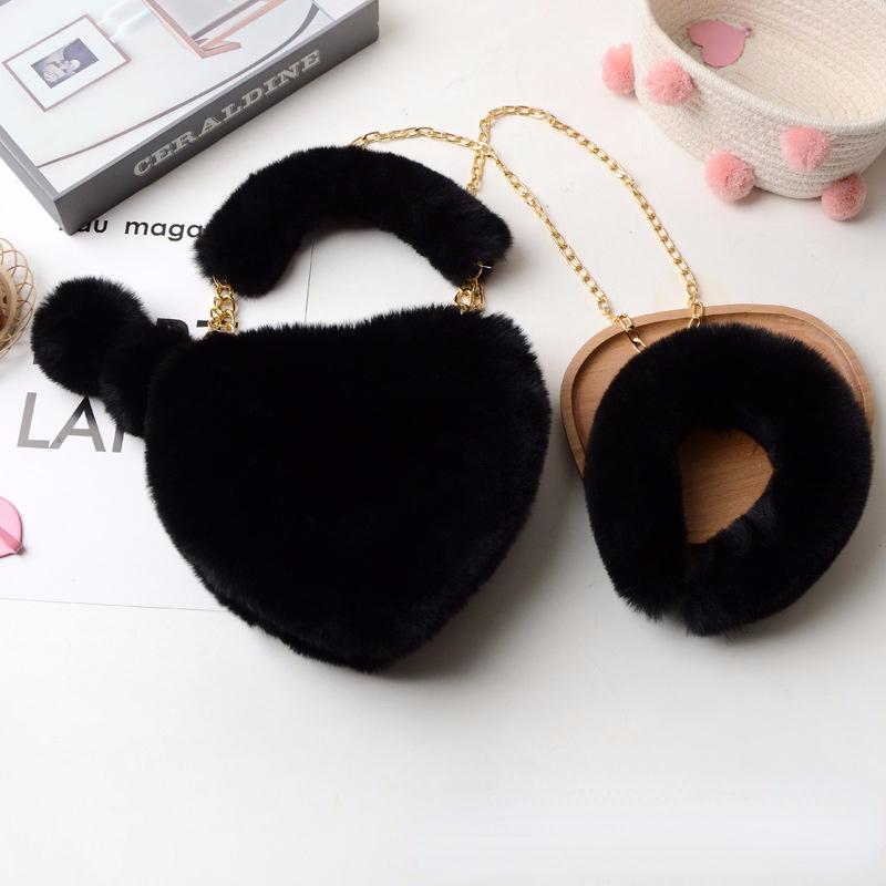 Evening Bags Faux Fur Heart Shaped Shoulder Bag Winter Designer Female Plush Purses And Handbags Ladies Crossbody
