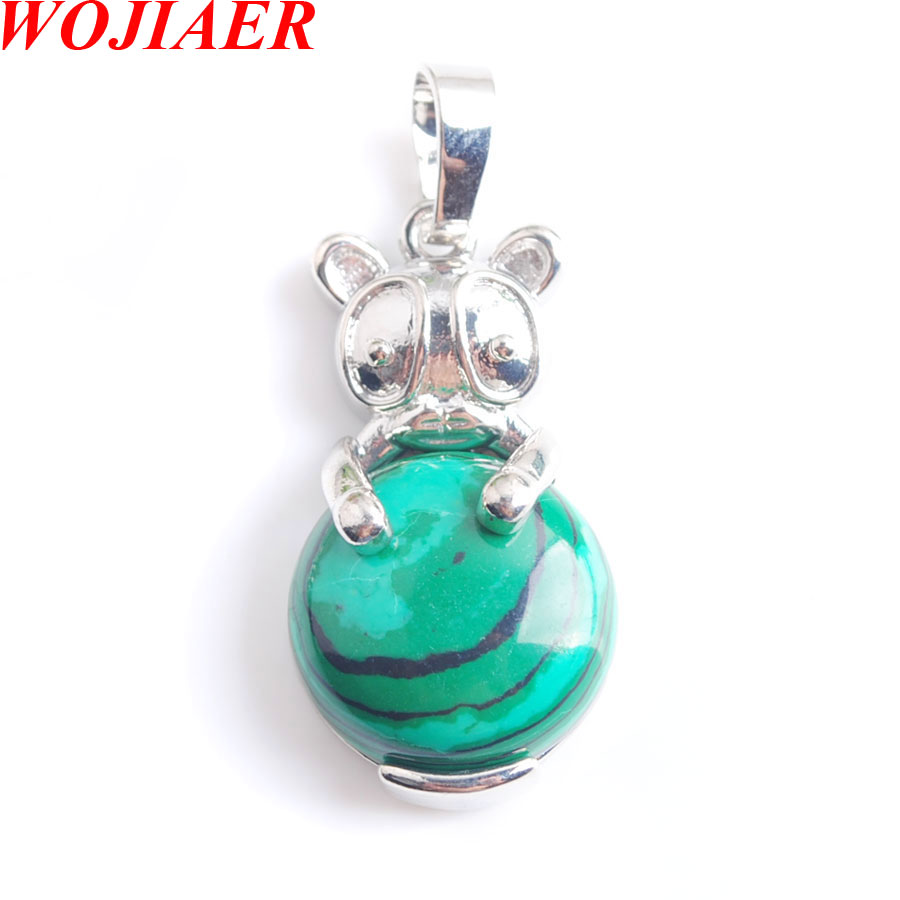 WOJIAER Natural Animal The Rabbit Pendant Bead Round Gem Stone Fashion Jewelry for Women BE906