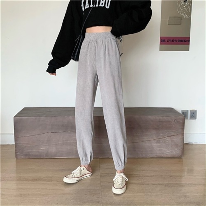 Nomikuma Corduroy Harem Pants Autumn New Stretch High Waist Women Trousers Causal Solid Long Pants Mujer Pantalones 6C633 210427