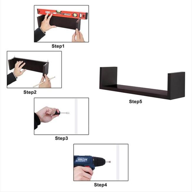 2022 Boxes & Bins Set of 3 Floating Display Shelves Ledge Bookshelf Wall Mount Storage Home Décor Black
