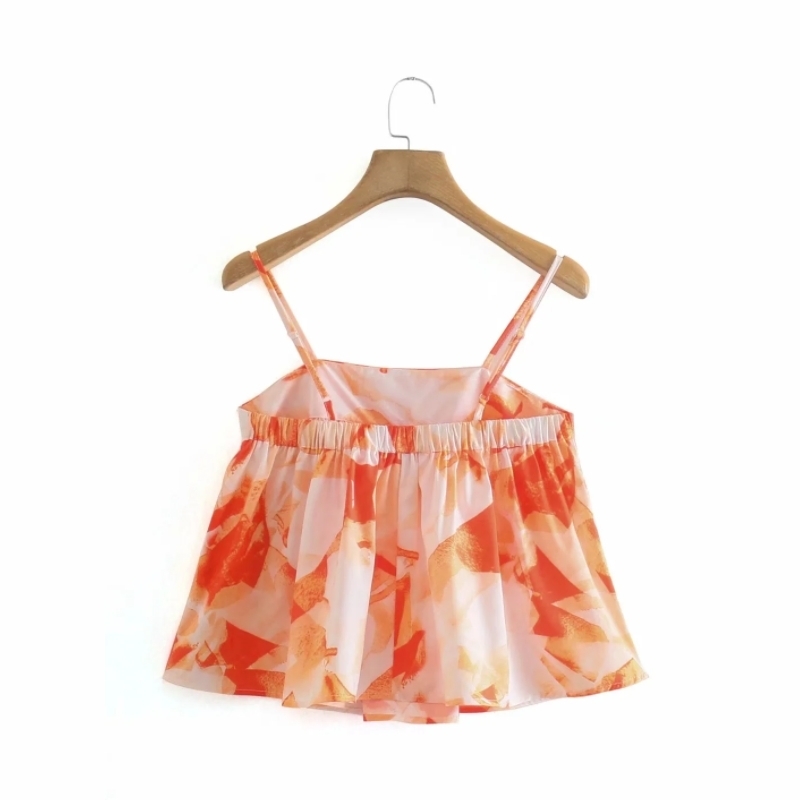 Summer Women Printed Suspender Short Blouse Female Sleeveless Shirt Casual Lady Crop Tops Blusas S8857 210430
