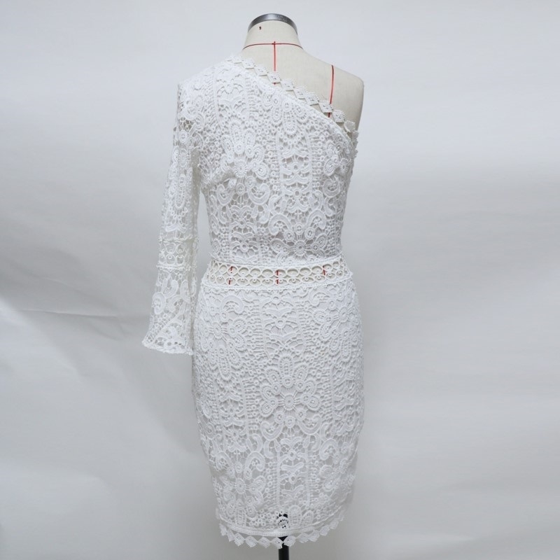 Women Dress One Shoulder Hollow Out Lace es Temperament Asymmetrical Ladies Fashion Mini Summer es 210524