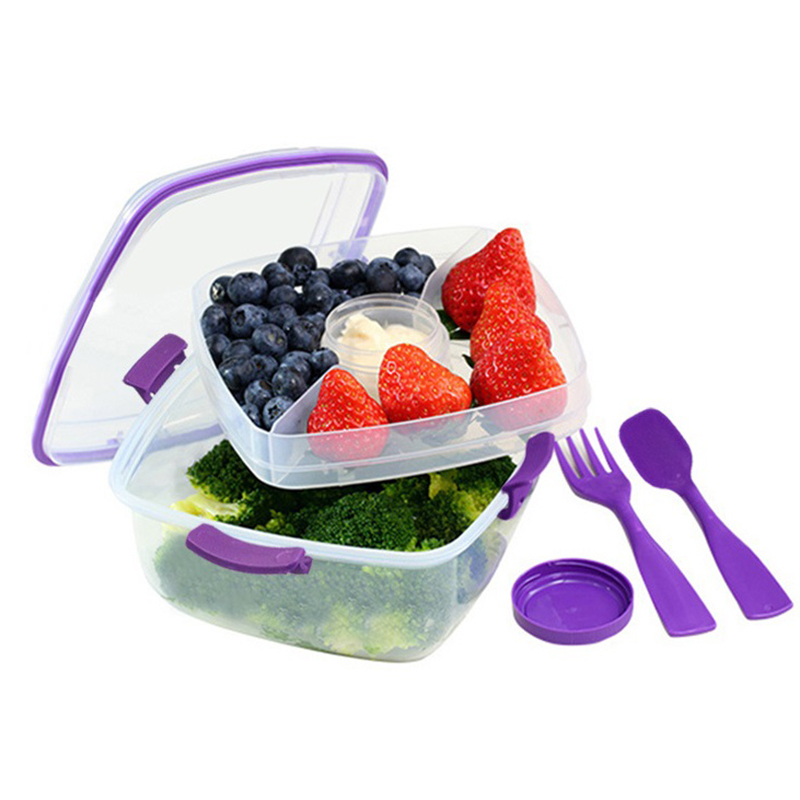 Vegetable Fruit Salad Box Eco-friendly Lunch with Tableware Portable Food Container for Picnic School Office 210423