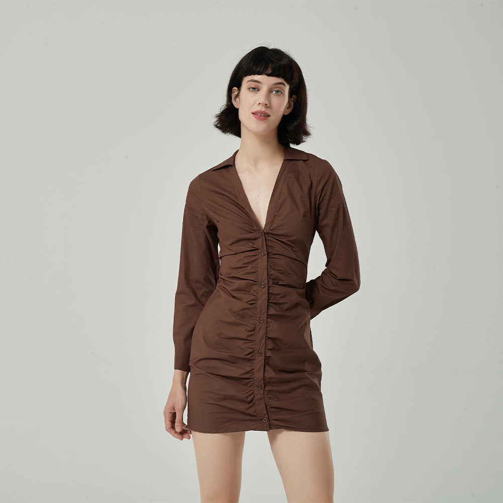 Summer Dress Women Long Sleeves elegant Casual Fashion Chic Lady Woman Shirt Dress Draped Dresses Robe Femme 210709