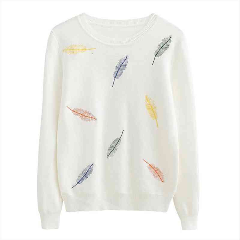 autumn winter women fashion feather embroidery knitted sweaters black white woman girl casual sweater, White;black
autumn winter women fashion feather embroidery knitted sweaters black white woman girl casual sweater, White;black