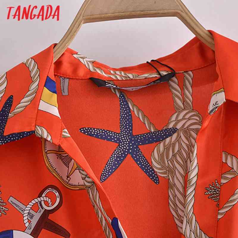 Women Retro Print Chiffon Shirt Blouse Long Sleeve Chic High Street Female Tops JE15 210416