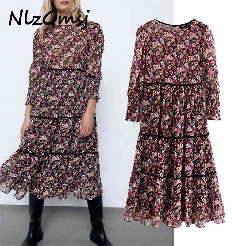 Dres Chic Fashion Flower Print Midi Vintage Long Sleeve O-Neck Female es Veatidos Mujer 210628, As picture
Dres Chic Fashion Flower Print Midi Vintage Long Sleeve O-Neck Female es Veatidos Mujer 210628, As picture
