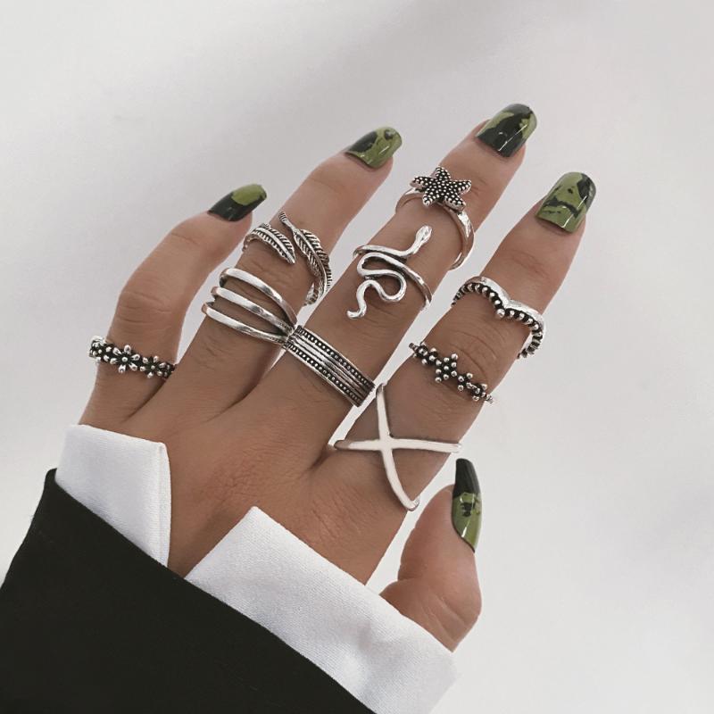 Wedding Rings VKME 9pcs/set Vintage Silver Plated Snake Starfish Ring For Womens Gothic Punk Steampunk Flowers Leaves Sets 2021 Jewelry
Wedding Rings VKME 9pcs/set Vintage Silver Plated Snake Starfish Ring For Womens Gothic Punk Steampunk Flowers Leaves Sets 2021 Jewelry