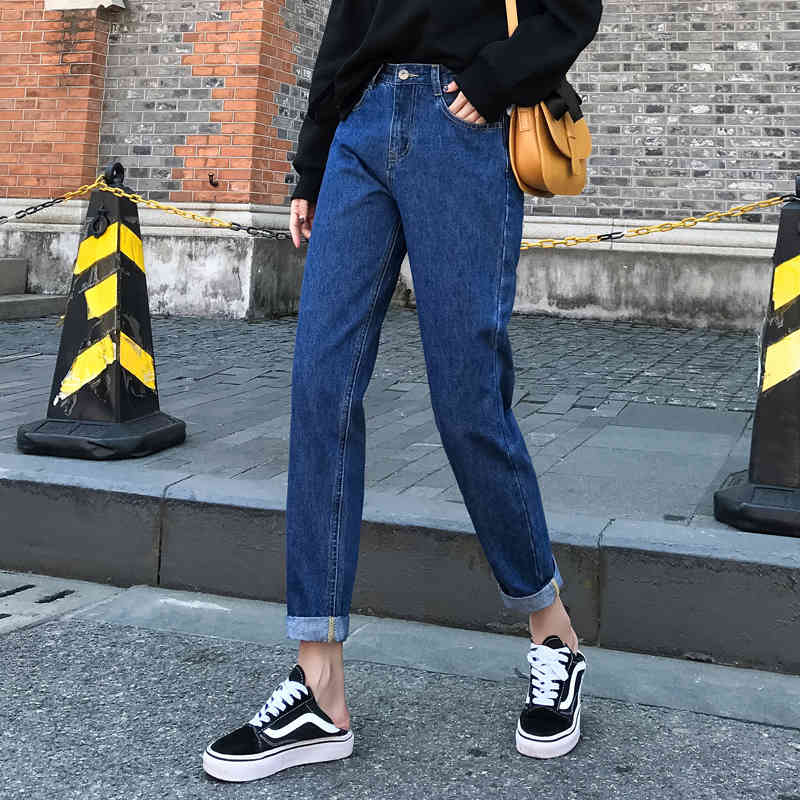 Cotton White Jeans Women High Waist Harem Mom spring Plus Size black jeans denim Pants beige Casual HC33H 210420