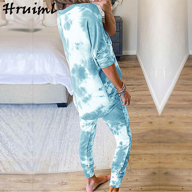 Two Piece Outfits Sets For Women Tracksuit Tie Dye Autumn Long Sleeve O Neck Loose Casual Womens Clothing Mujer Pantalones 210520