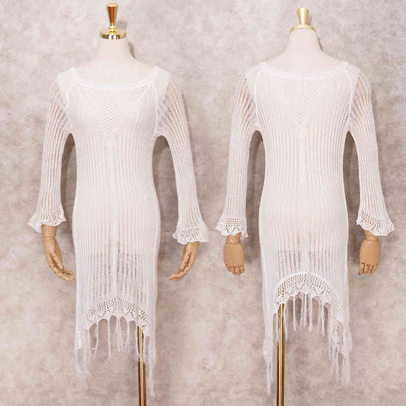 Solid Sexy Beach Cover up Crochet Hoodie Bikini Dress Ladies Bathing Suit ups Tunic Saida de Praia Q3 210420