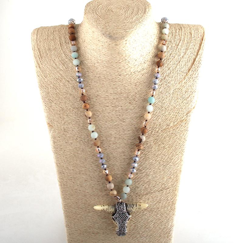 Pendant Necklaces MD Fashion Bohemian Tribal Jewelry Crystal / Natural Stone Long Knotted Beige Horn For Women Necklace
Pendant Necklaces MD Fashion Bohemian Tribal Jewelry Crystal / Natural Stone Long Knotted Beige Horn For Women Necklace