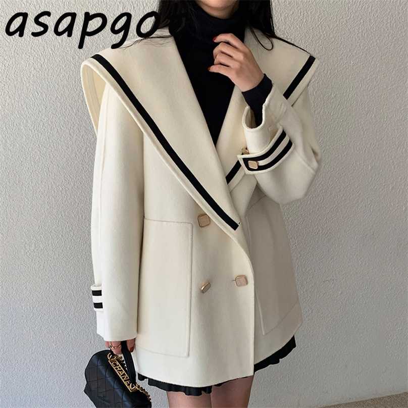 Quilted Coats & Jackets Wool & Blends Contrast Sailor Collar Woolen Coat Women Double Breasted Loose Big Pockets Full 211019, Black
Quilted Coats & Jackets Wool & Blends Contrast Sailor Collar Woolen Coat Women Double Breasted Loose Big Pockets Full 211019, Black