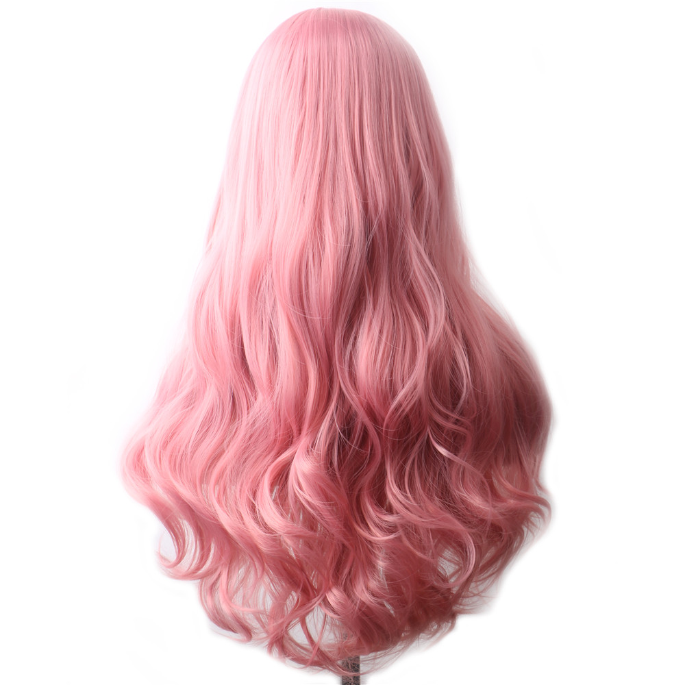Synthetic Hair Wavy Long Pink Wig Colored Cosplay Wigs For Women Red Brown Blue Black Purple Green Burgundy Grey