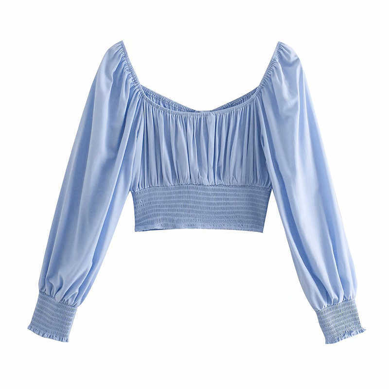 Vintage Women Sexy V Neck Blue Shirts Summer Fashion Ladies Bomb Slim Tops Casual Fmale Chic Shirt Elegant 210527