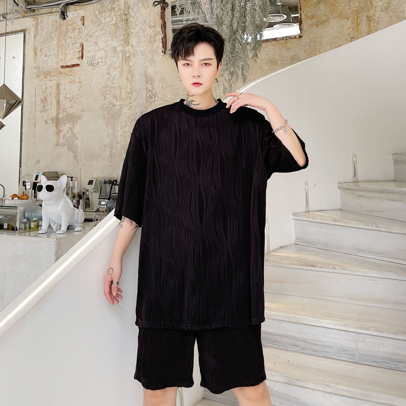 IEFB Summer Stripe Round Neck Loose Oversized T Shirt For Men Short Sleeve Causal Loose Tee Tops Black White Clothing Y7726 210524
