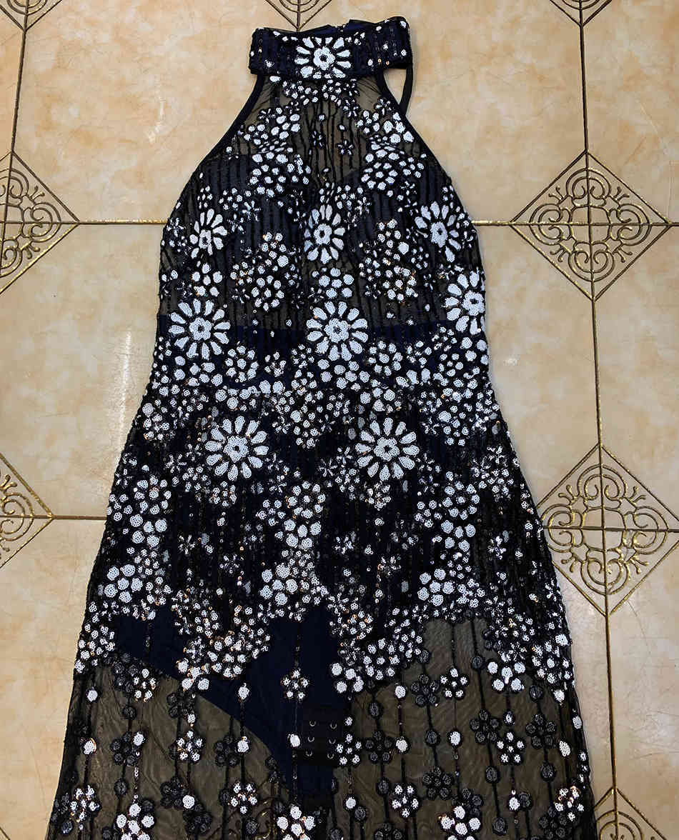Free Fashion Flower Sequin Long Dresses Sexy Halter Sleeveless Bodycon Dress Club Night Party Vestidos 210524
