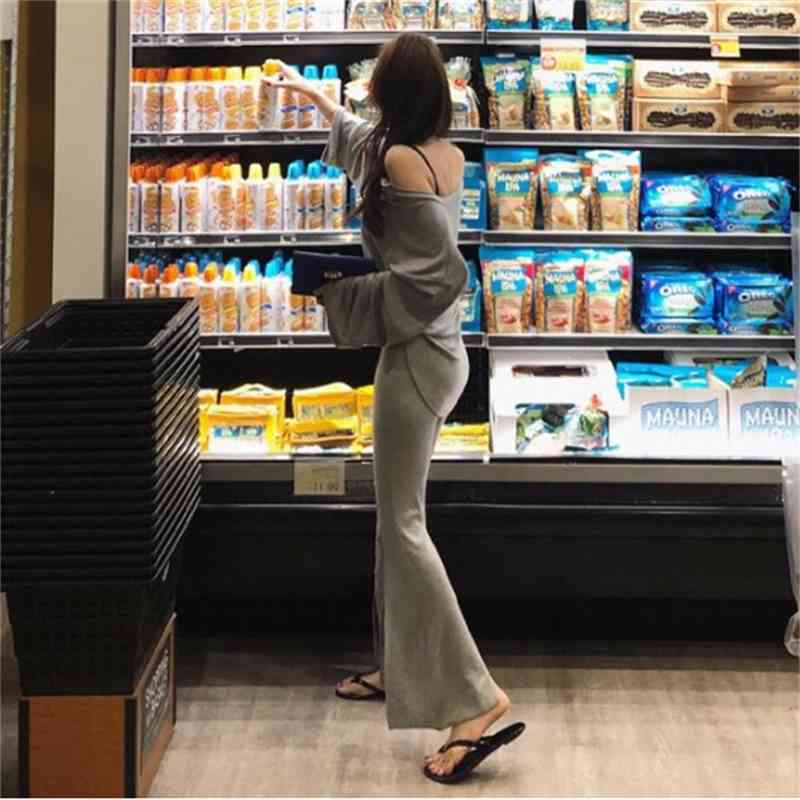 WOMENGAGA Women's Clothing Autumn Winter Semi-open Collar T-shirt + Casual Pants Two-piece Sports Suit Long-sleeved VII1 210603