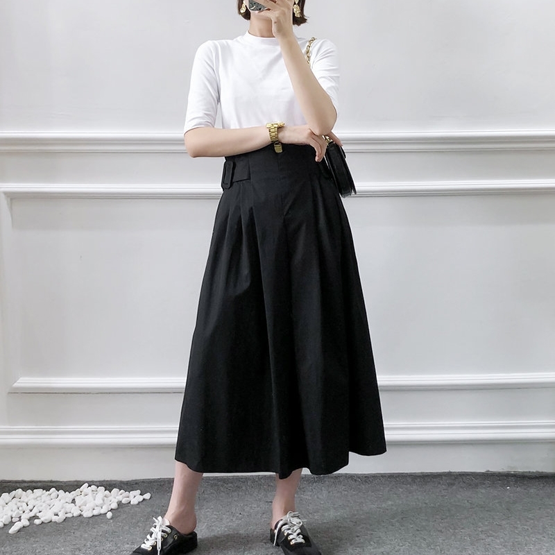 Autumn Skirts Women Solid Pleated Midi Length Elegant Female High Waist Belt A-line Casual Ladies Saias 210515