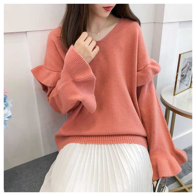 H.SA Women Korean Oversized Sweater and Pullovers V neck Ruffles Butterfly Sleeve Harajuku Chic Sweater Jumpers casaco feminino 210716