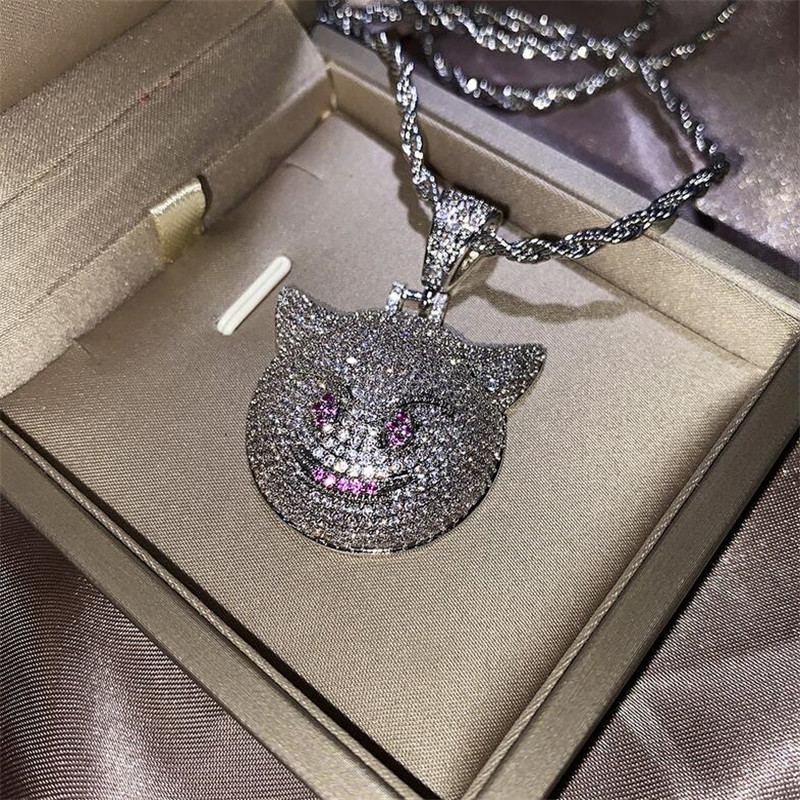 Sterg Sier Devil Pendant Necklace with Pave 5A Zircon CZ Dias for Men and Women - Hip Hop Punk Jewelry 91bc