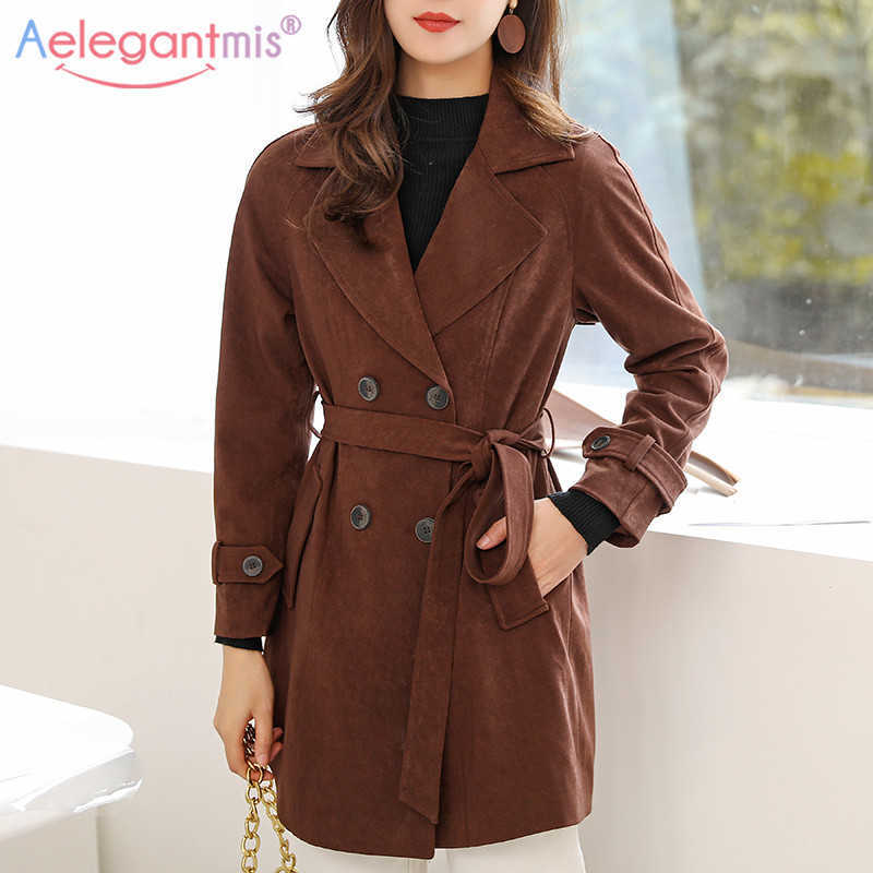 Aelegantmis Suede Fabric Double Breasted Casual Long Trench Coat With Belt Women Chic Autumn Clothes Stylish Windbreaker Outwear 210607, Coffee
Aelegantmis Suede Fabric Double Breasted Casual Long Trench Coat With Belt Women Chic Autumn Clothes Stylish Windbreaker Outwear 210607, Coffee