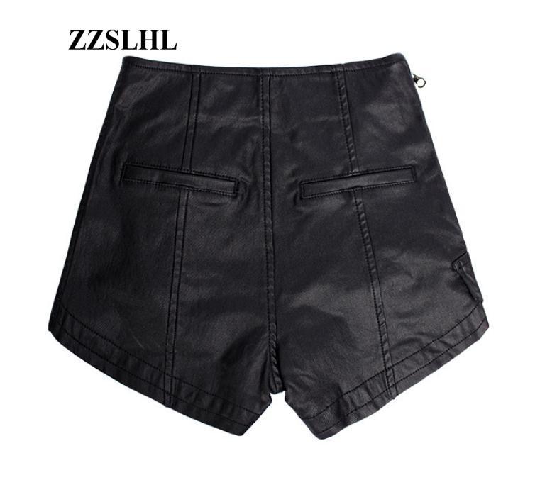 Womens Zipper Stitch Pu Leather Shorts High Waist Stretchy Velvet Autumn Winter Boot Short Female Imitation S83 Women's