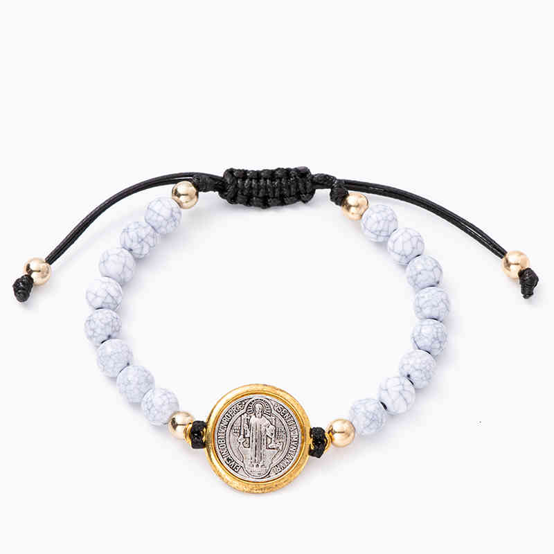 Vintage Saint Benedict Medal Cross Charm Gold/silver Color Religious Weave Bracelet Catholic Medals Pulsera Catolica